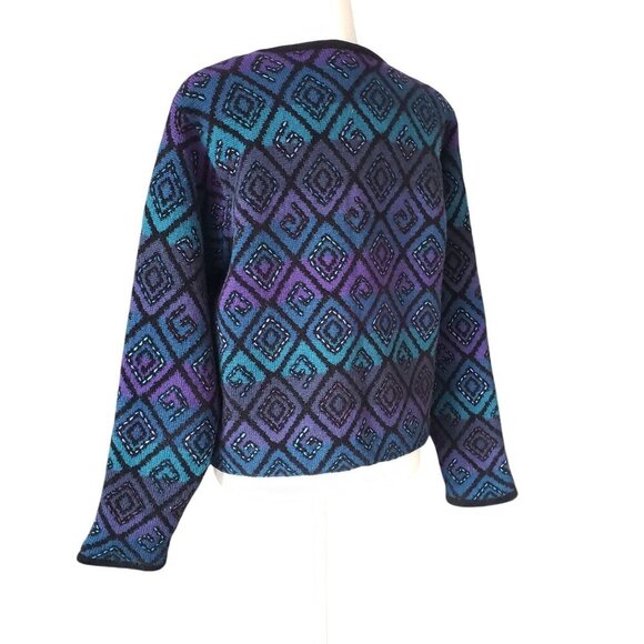 Vtg Y2K Icelandic Design Women's Wool Diamond Pattern Zip-Up Cardigan Jacket LG - Picture 14 of 16